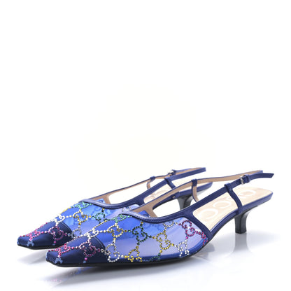 Gucci Tela Retino Nappa Charlotte Crystal GG Monogram Square G 35mm Slingback Pumps 39.5 Splash Net Blue Witch 3 of 7