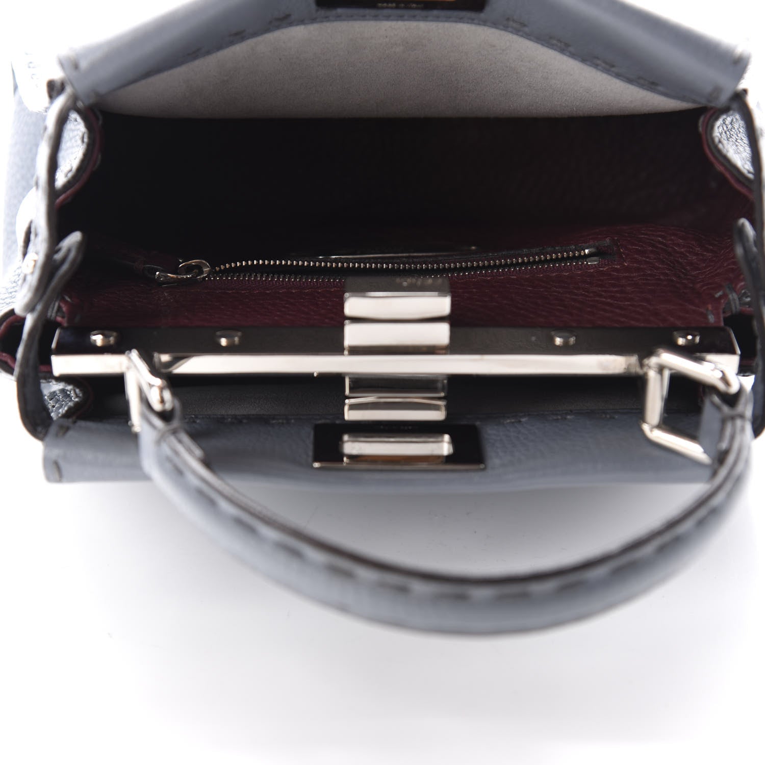 Fendi Calfskin Romano Selleria Bi-Color Mini Peekaboo Iconic Satchel Tempesta Bordeaux 5 of 11