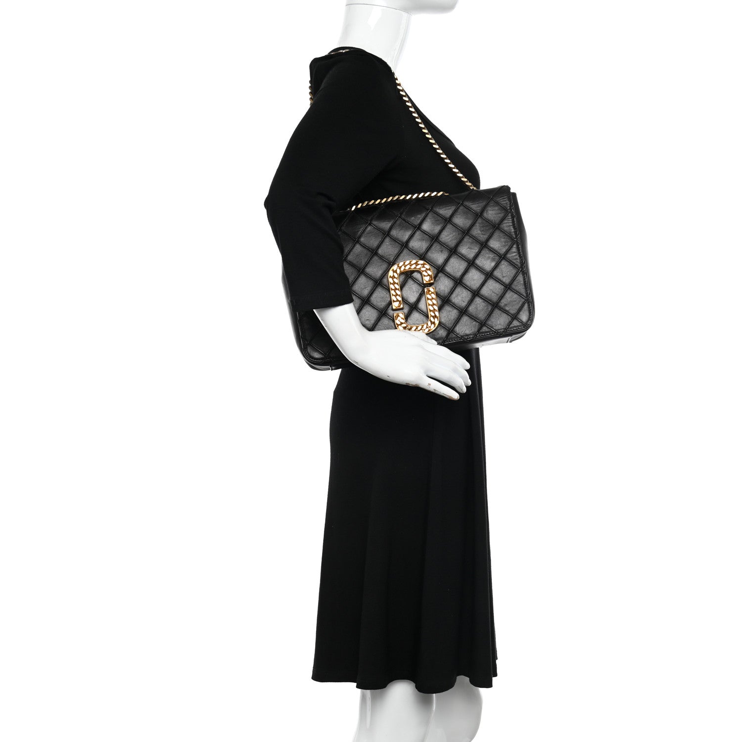 Marc Jacobs Lambskin Quilted Double Stitched The St Marc Trouble Shoulder Bag Black 2 of 10