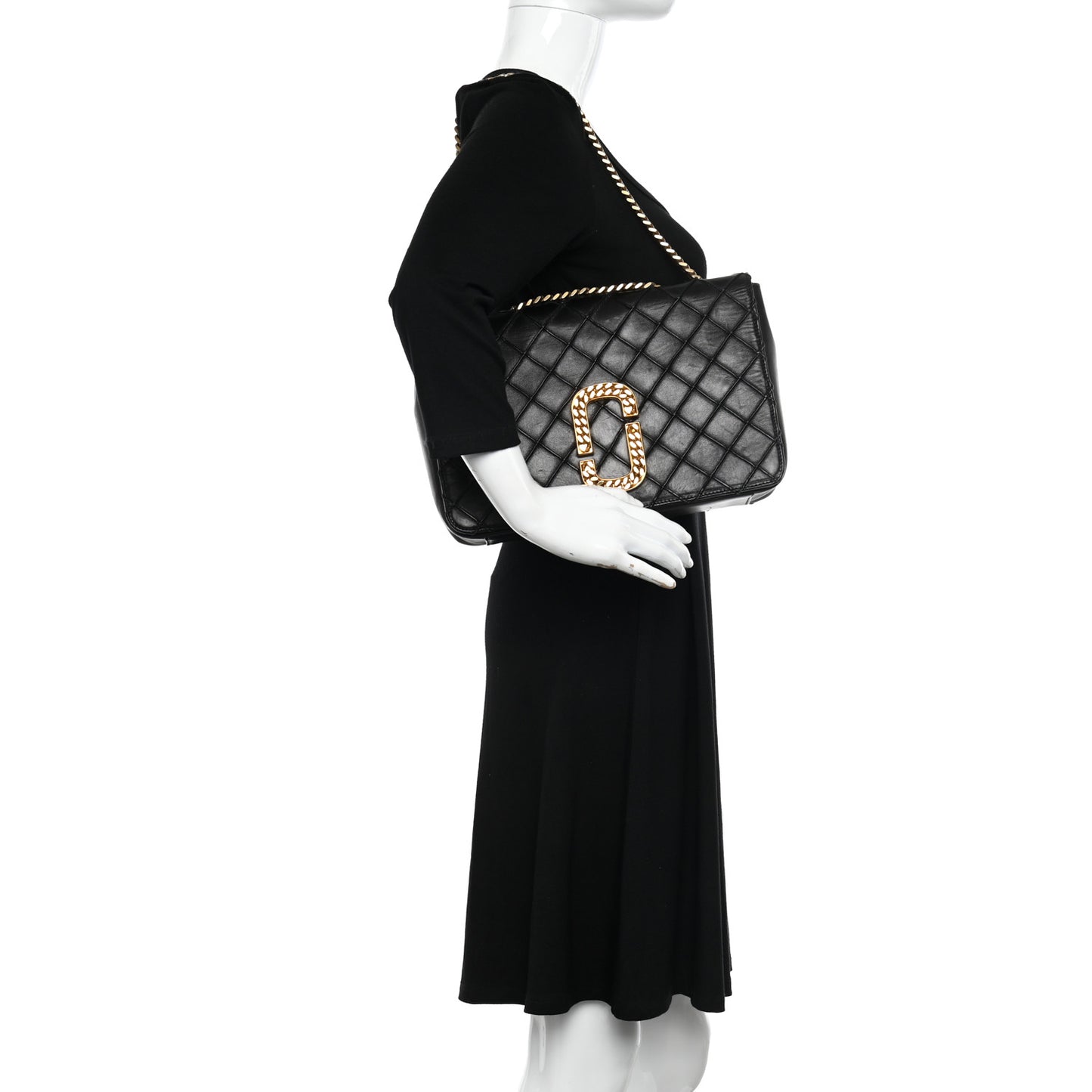 Lambskin Quilted Double Stitched The St Marc Trouble Shoulder Bag Black