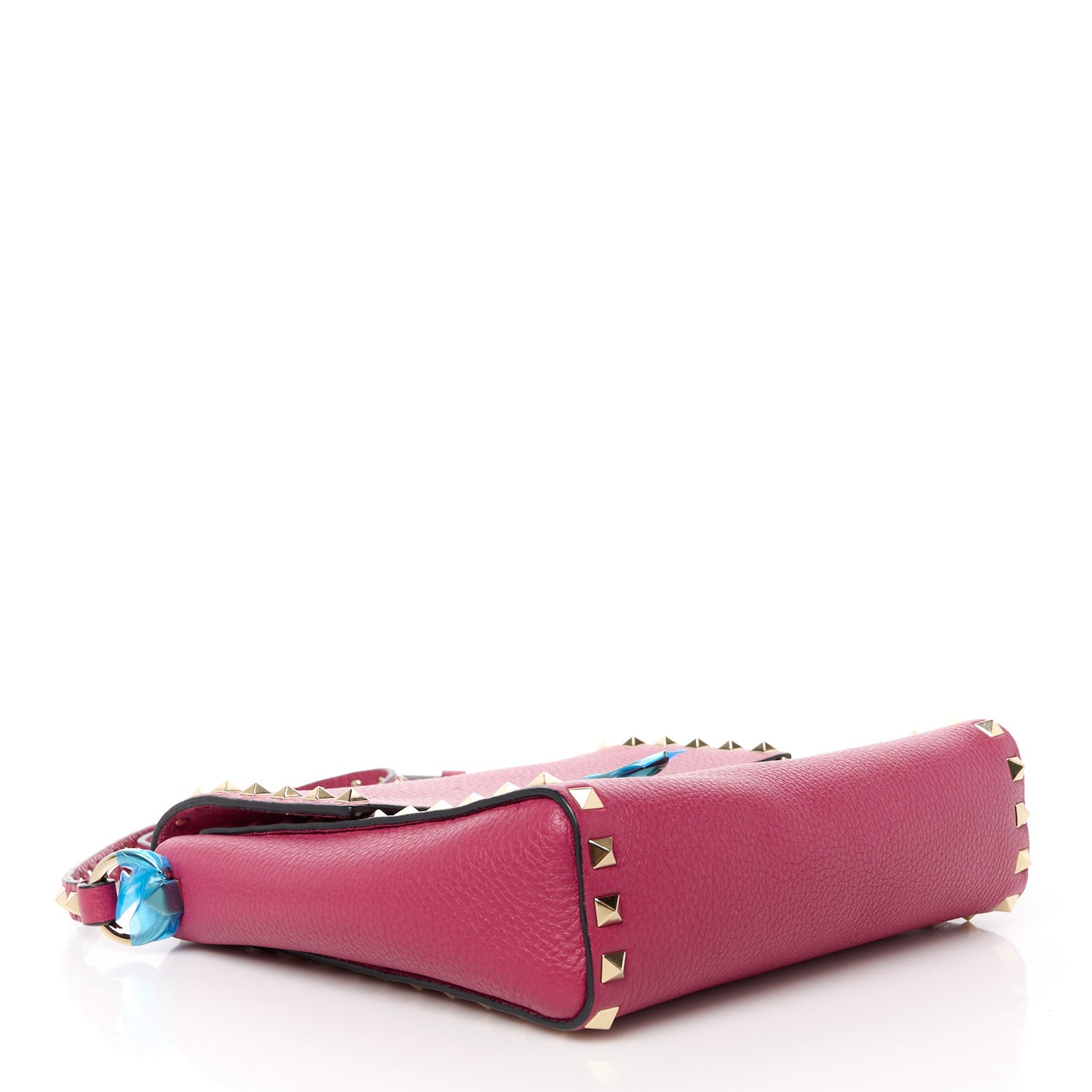 Pebbled Calfskin Rockstud Flip Lock Flap Messenger Raspberry