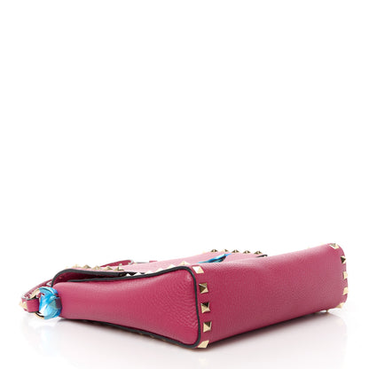 Valentino Garavani Pebbled Calfskin Rockstud Flip Lock Flap Messenger Raspberry 4 of 10