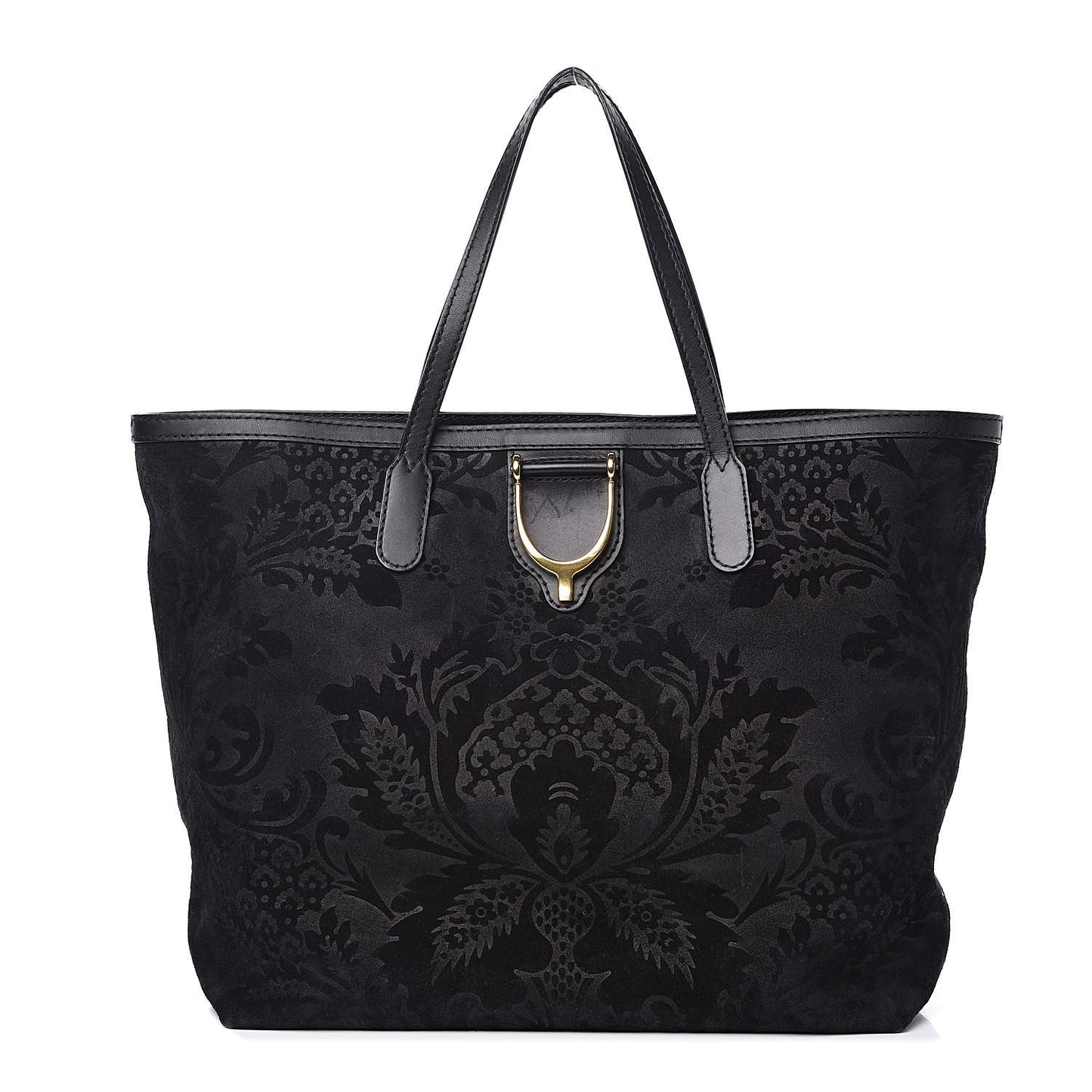 Nubuck Brocade Medium Soft Stirrup Tote Black