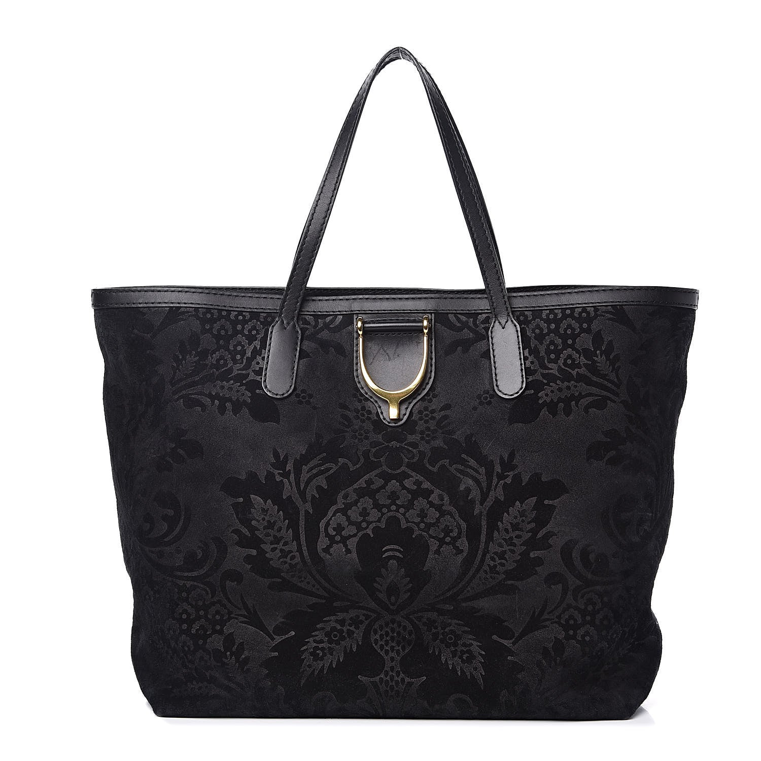 Gucci Nubuck Brocade Medium Soft Stirrup Tote Black 1 of 12