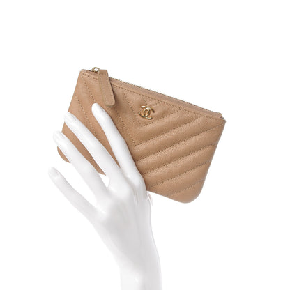 Chanel Crumpled Calfskin Chevron Quilted Small Cosmetic Case Dark Beige 2 of 7