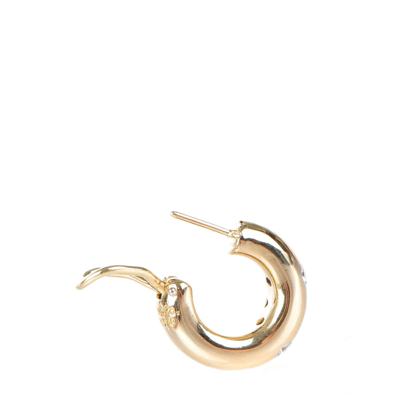 Tiffany 18K Yellow Gold Platinum Diamond Etoile Hoop Earrings 5 of 5