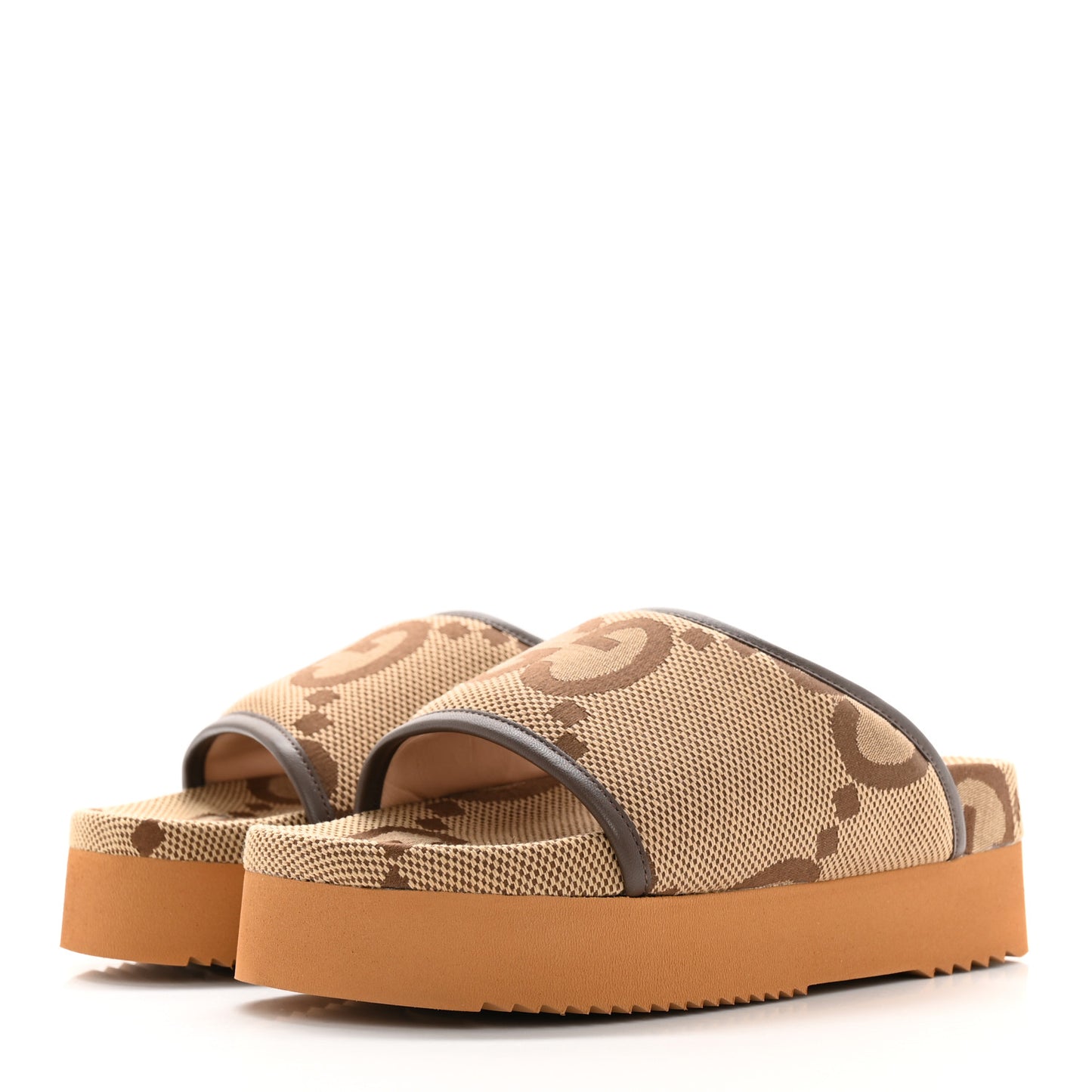 Monogram Jumbo GG Nappa Samoa Platform 40mm Slide Sandals 35 Camel Ebony New Acero
