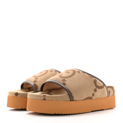 Gucci Monogram Jumbo GG Nappa Samoa Platform 40mm Slide Sandals 35 Camel Ebony New Acero 3 of 11