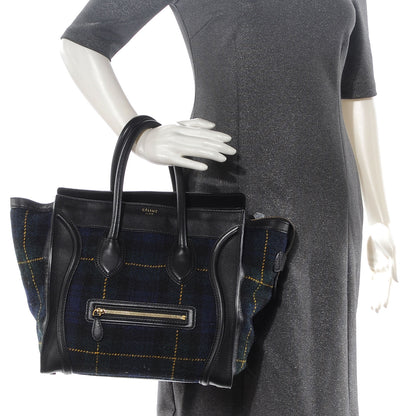Celine Leather and Tweed Tartan Mini Luggage Bag Midnight 2 of 8