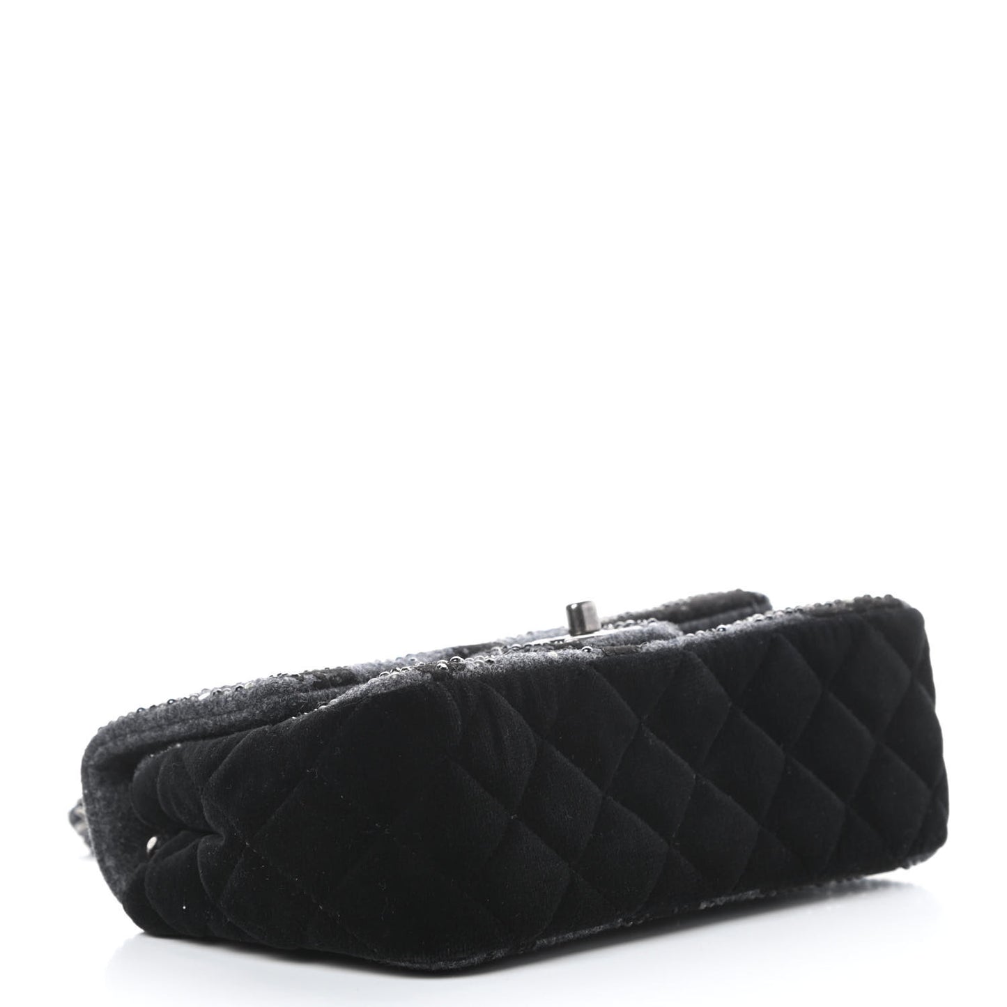 Wool Velvet Crystal Studded Mini Rectangular Flap Grey Black