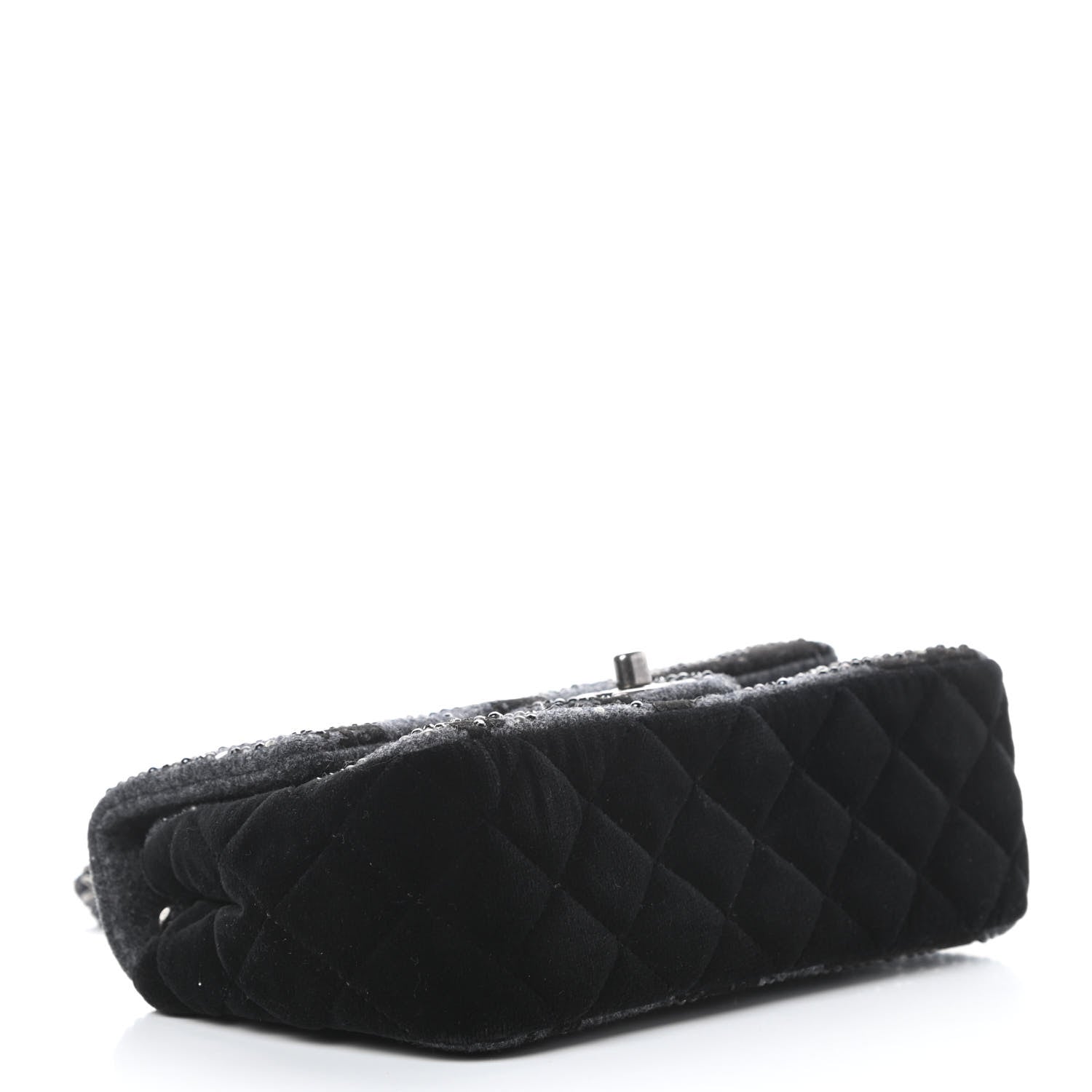 Chanel Wool Velvet Crystal Studded Mini Rectangular Flap Grey Black 4 of 12