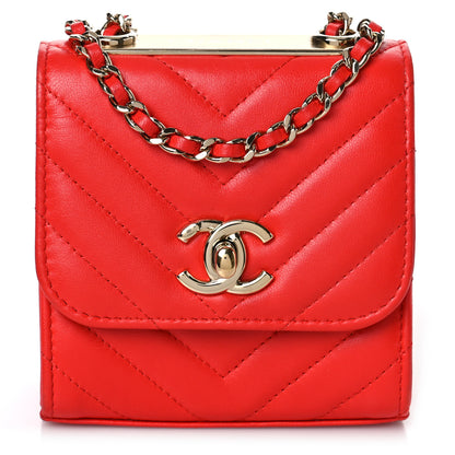Chanel Lambskin Chevron Quilted Mini Trendy CC Chain Wallet Red 1 of 9