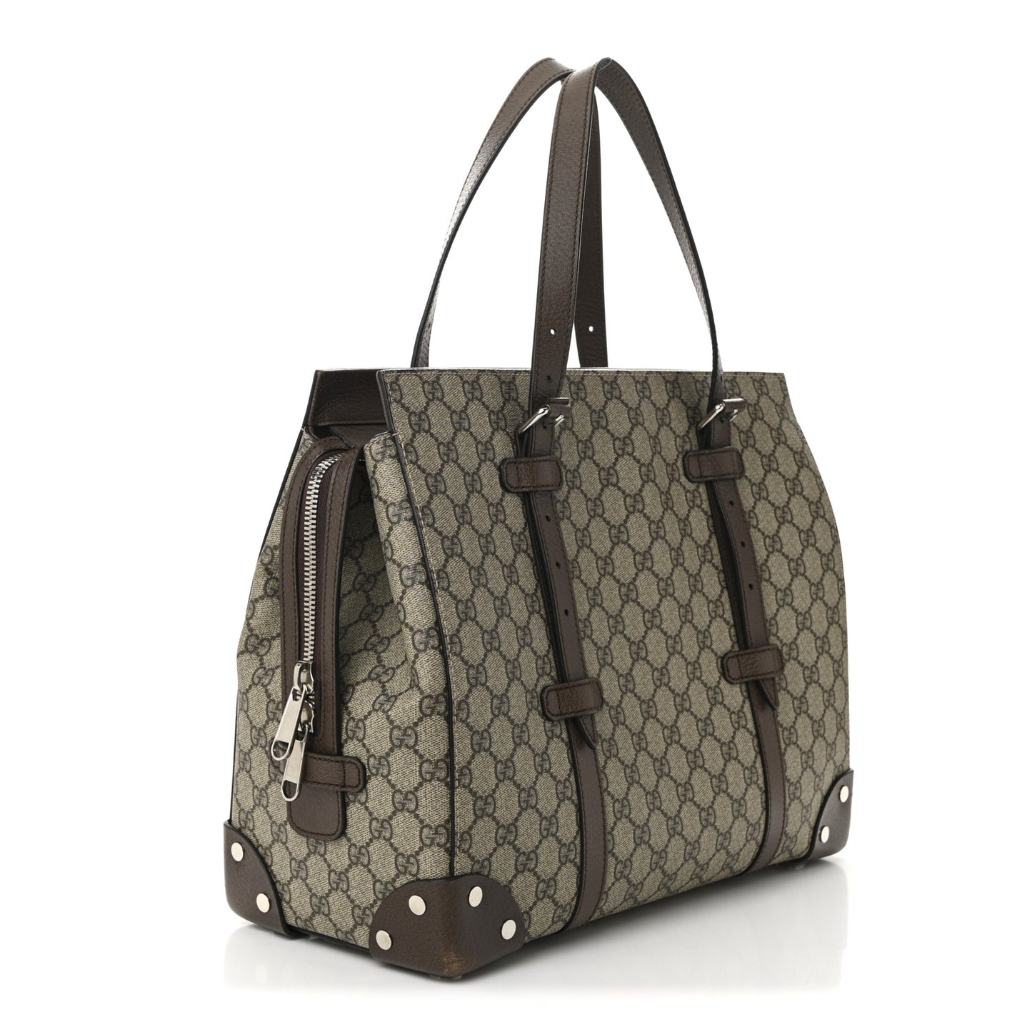 GG Supreme Monogram Textured Dollar Calfskin Medium Detail Tote Beige Ebony New Acero