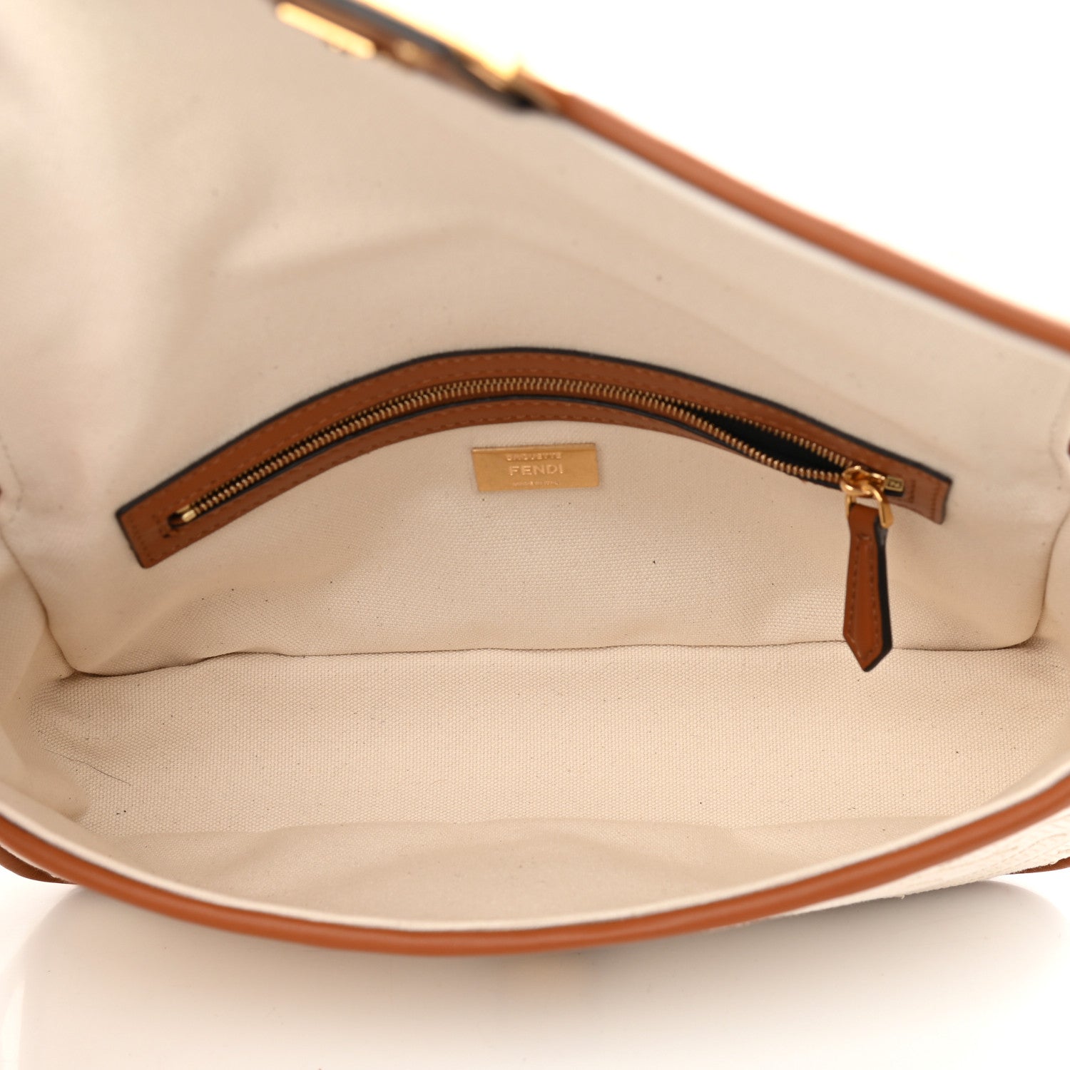 Fendi Canvas Vitello King Bi-Color Strap FF Embroidered Baguette Grezzo Brandy Cuoio 5 of 13