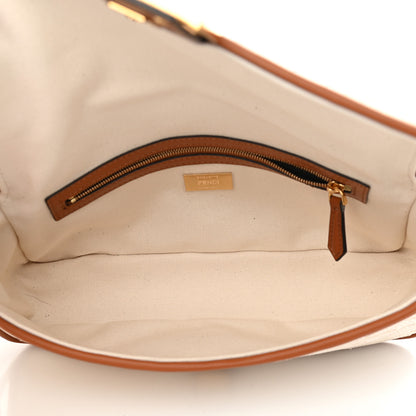 Fendi Canvas Vitello King Bi-Color Strap FF Embroidered Baguette Grezzo Brandy Cuoio 5 of 13
