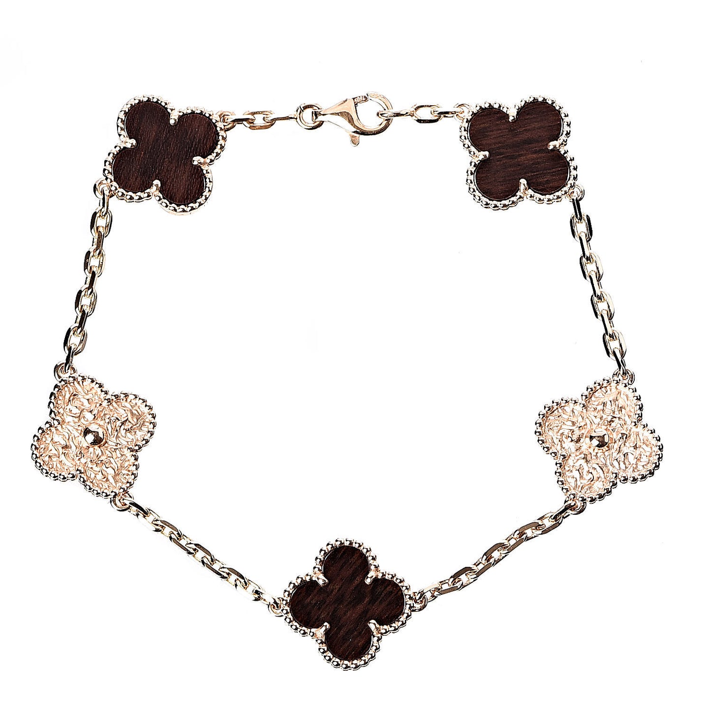 18K Rose Gold Letterwood 5 Motifs Creased Vintage Alhambra Bracelet