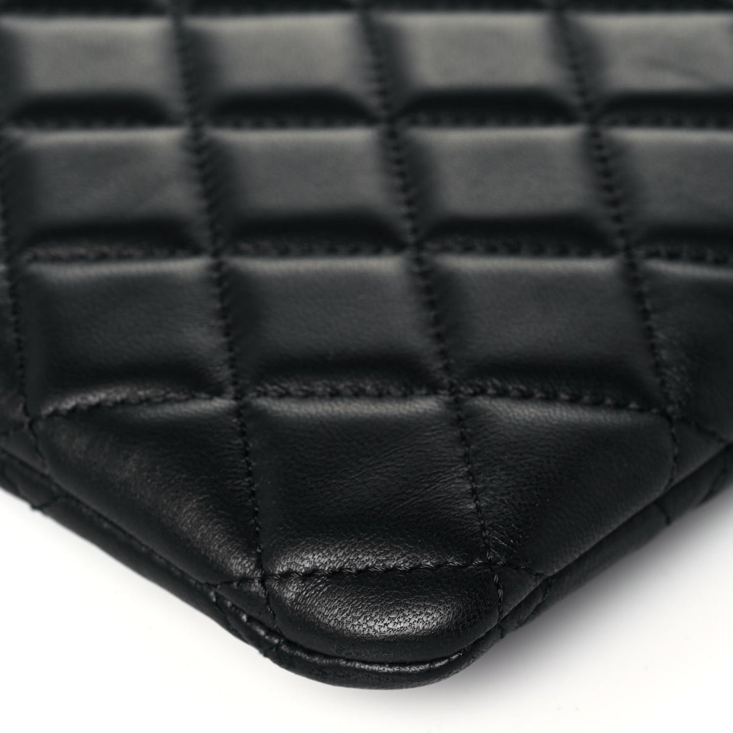 Lambskin Quilted Large Boy Zip Pouch Black
