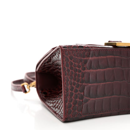 Balenciaga Shiny Calfskin Crocodile Embossed Small Hourglass Top Handle Bag Dark Red 9 of 11