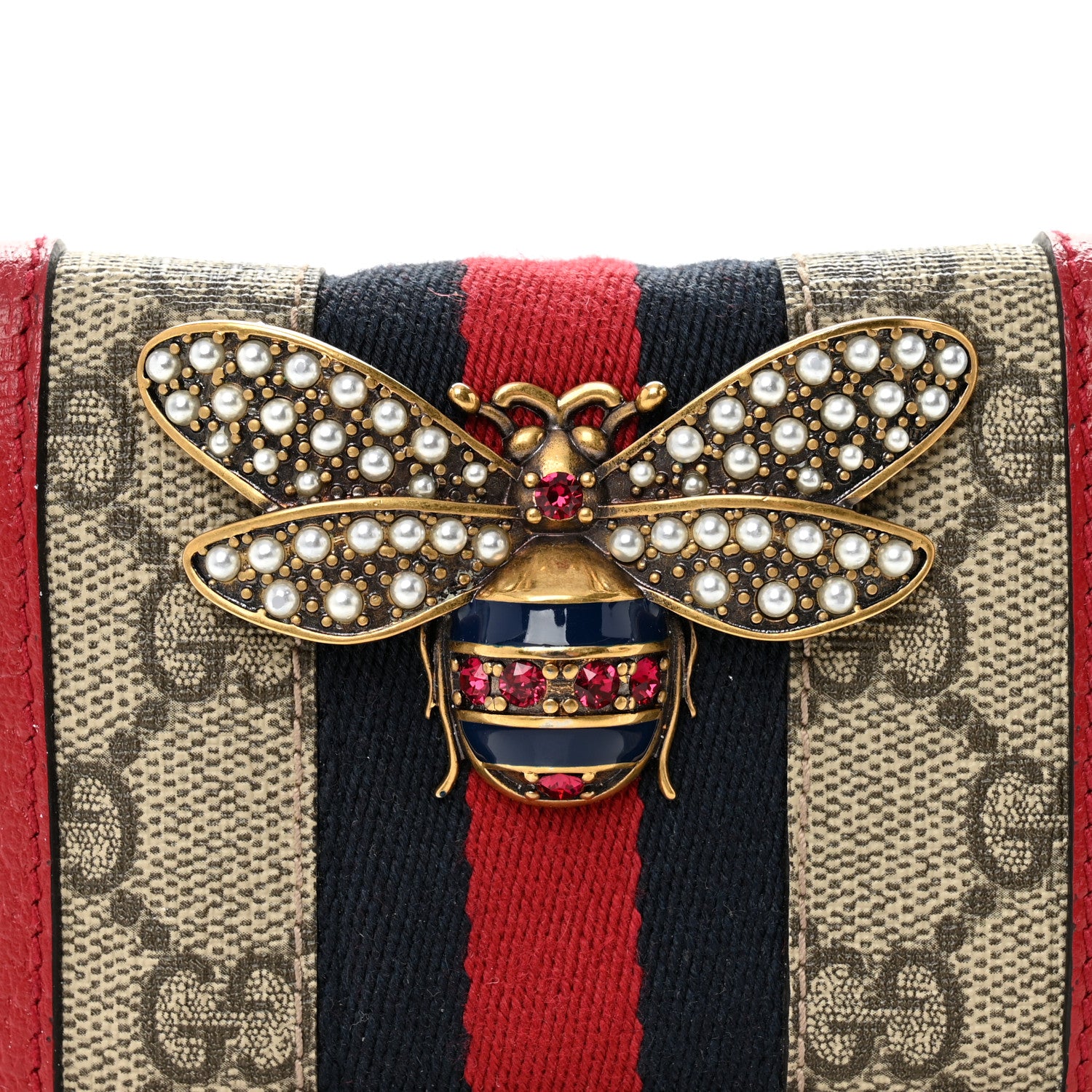 Gucci GG Supreme Monogram Web Queen Margaret Card Case Wallet Red 1 of 9