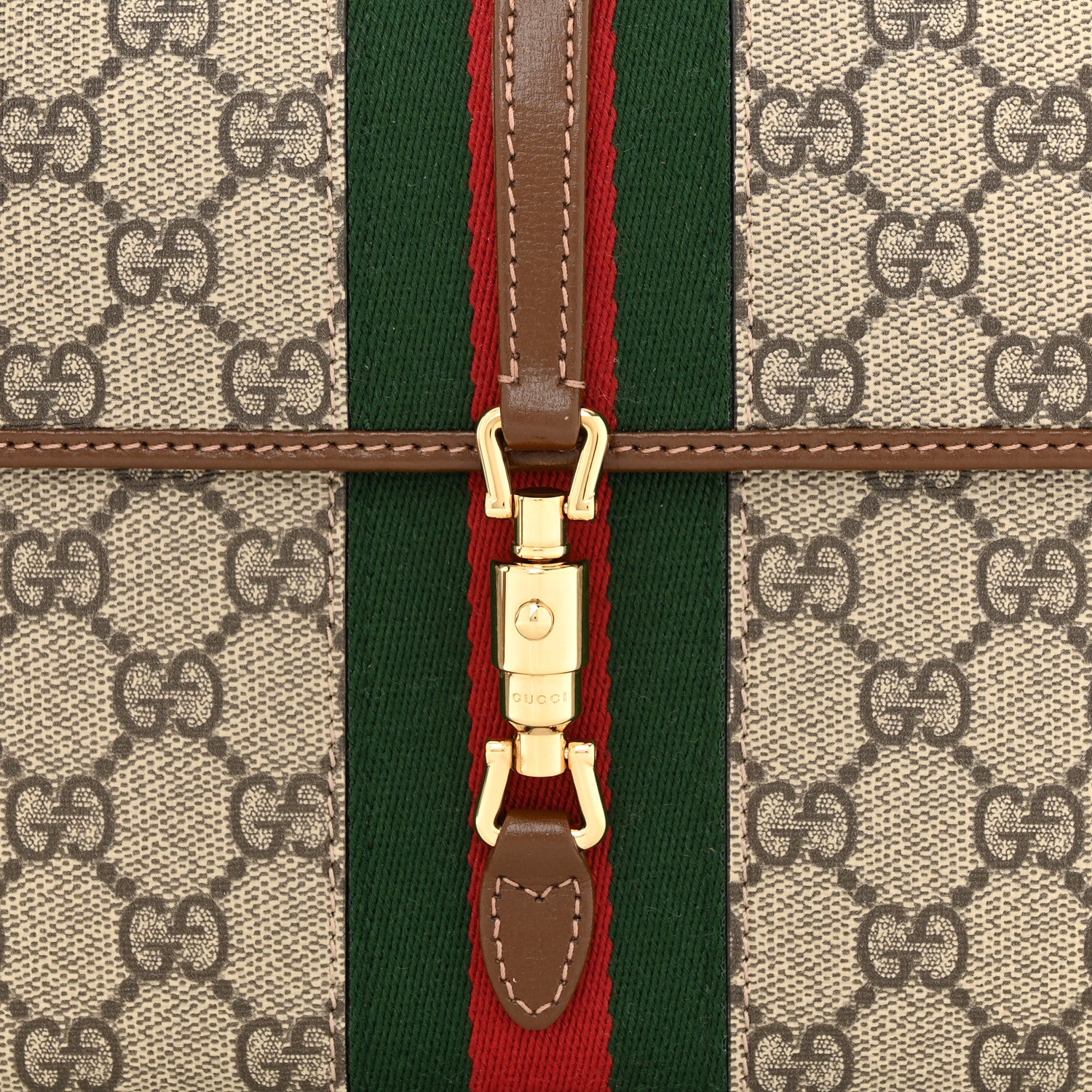 Gucci GG Supreme Monogram Azalea Calfskin Web Jackie 1961 Belt Bag 90 36 Beige Ebony Brown Sugar 9 of 11