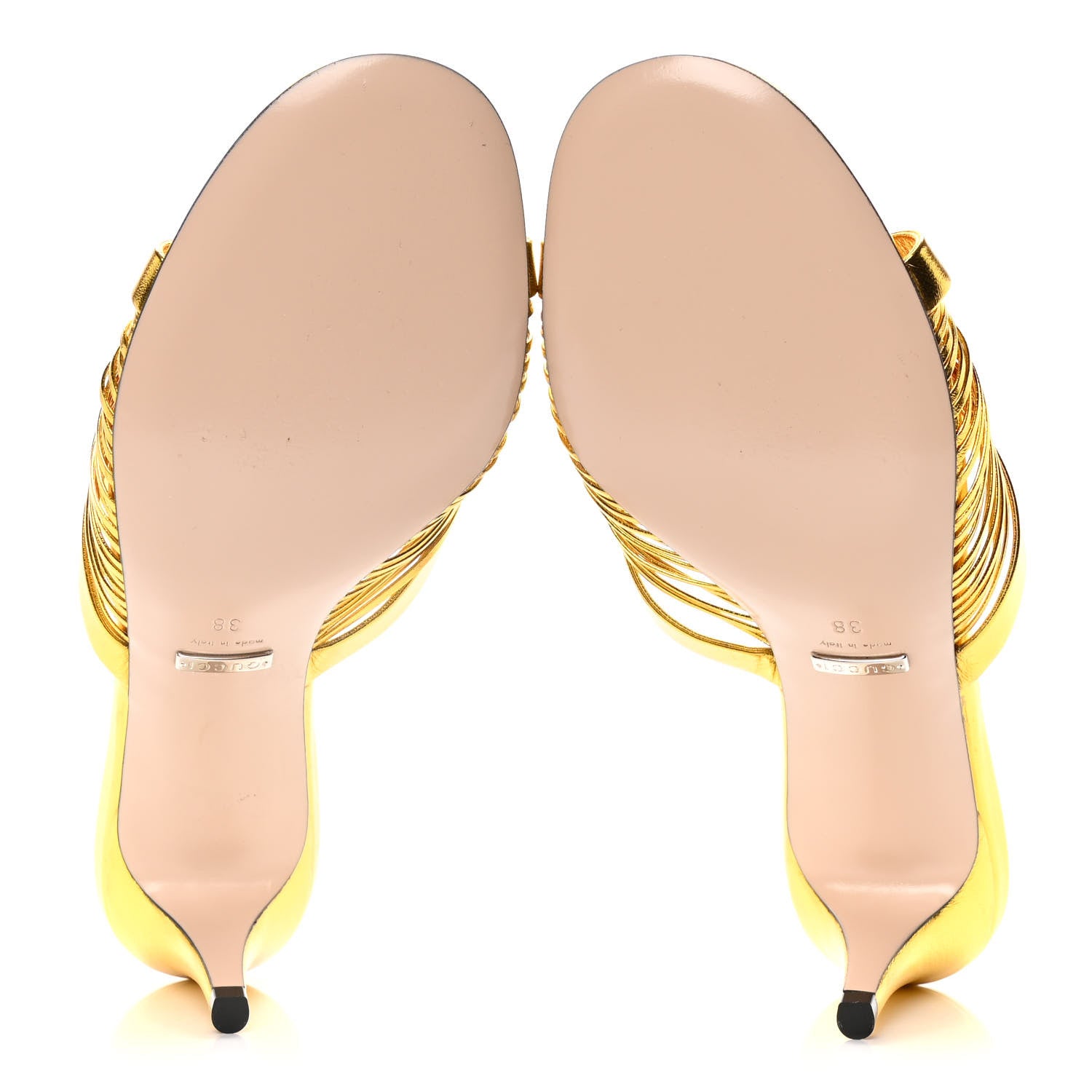 Gucci Metallic Nappa Crawford Knotted Mid Heel Slides 38 Gold 7 of 14