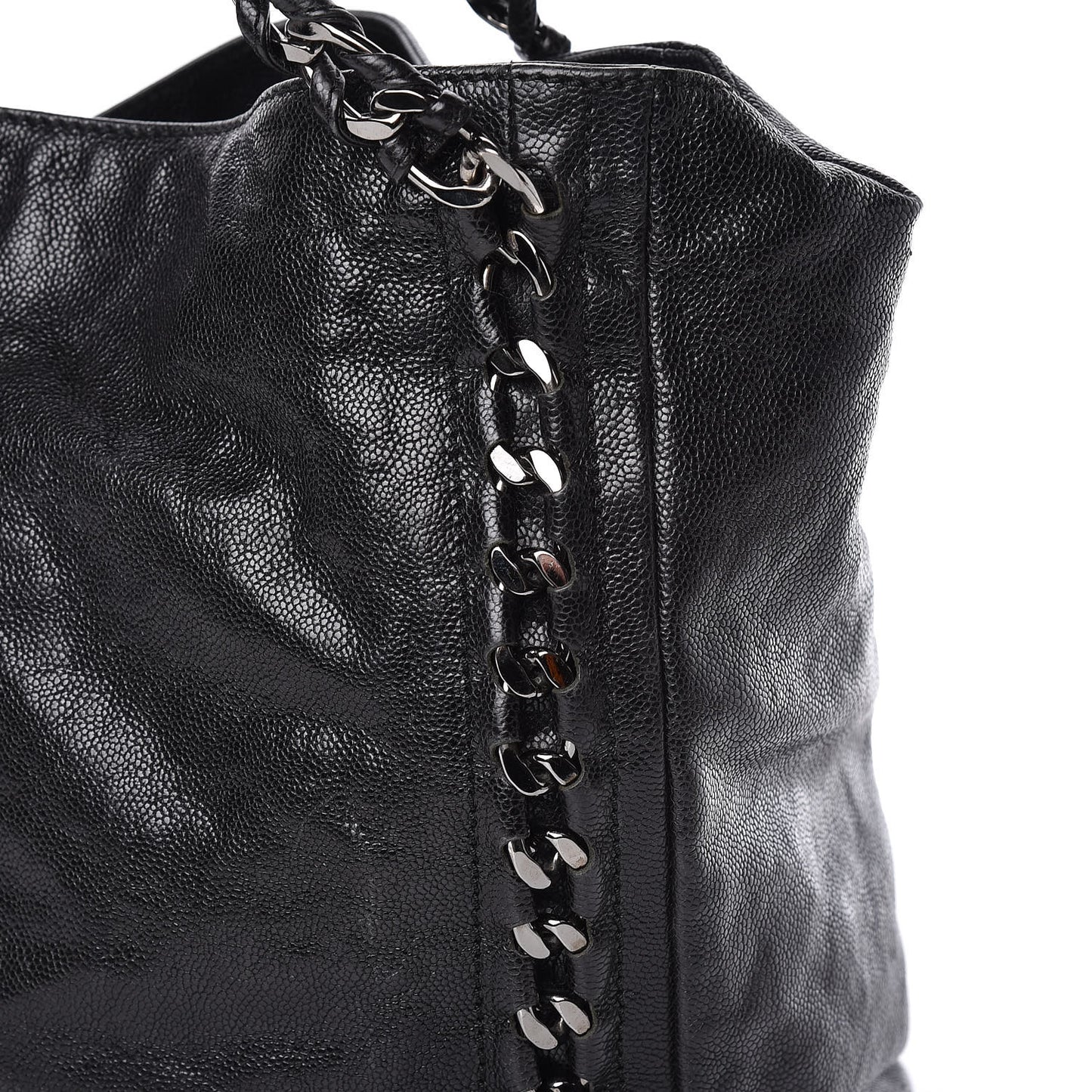 Glazed Calfskin Large Modern Chain Tote Black