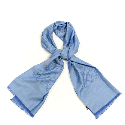 Gucci Wool Silk GG Monogram GGNat Scarf Sky Blue 1 of 4