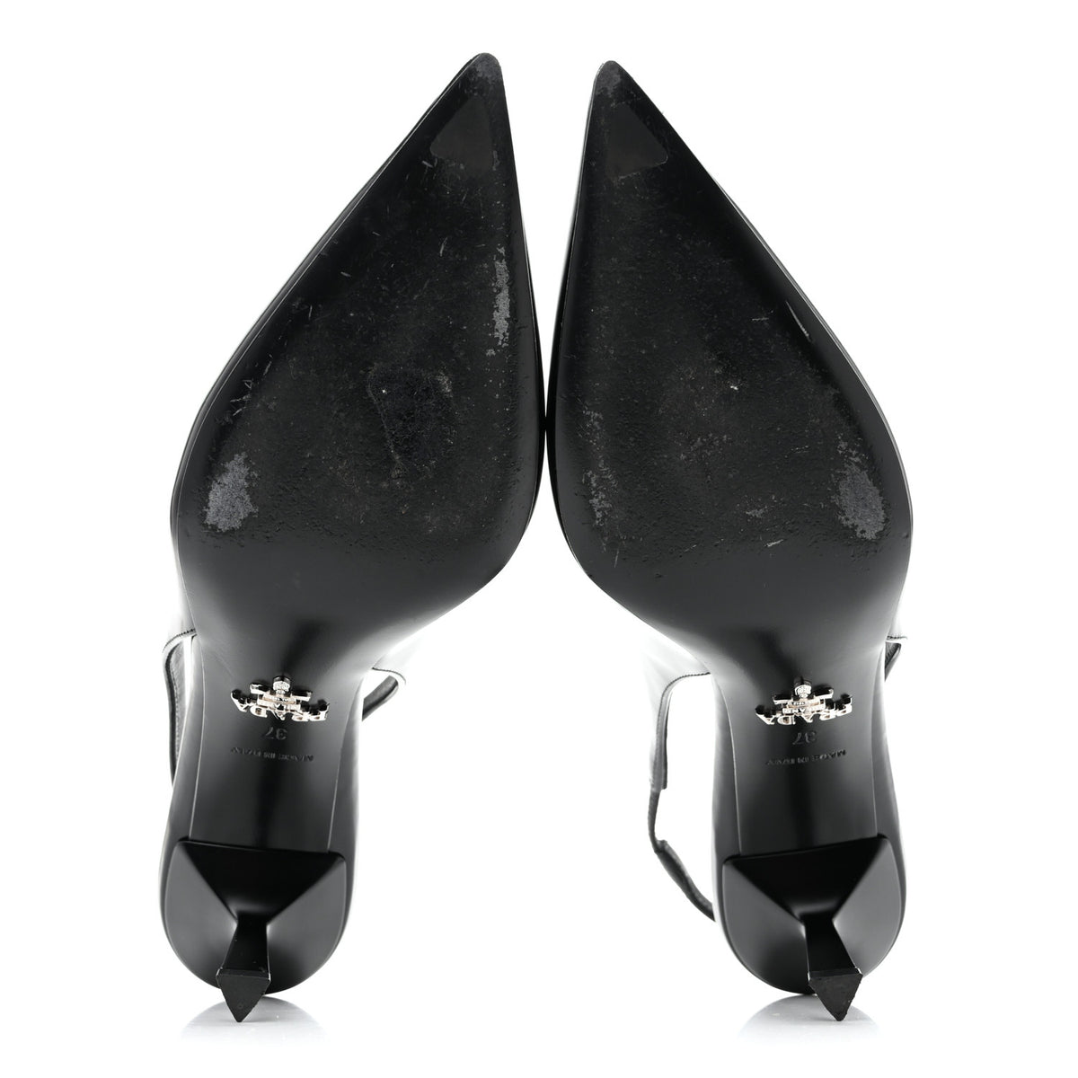 Spazzolato Triangle Logo Pointed Toe 75mm Slingback Pumps 37 Black