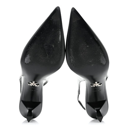 Prada Spazzolato Triangle Logo Pointed Toe 75mm Slingback Pumps 37 Black 6 of 11