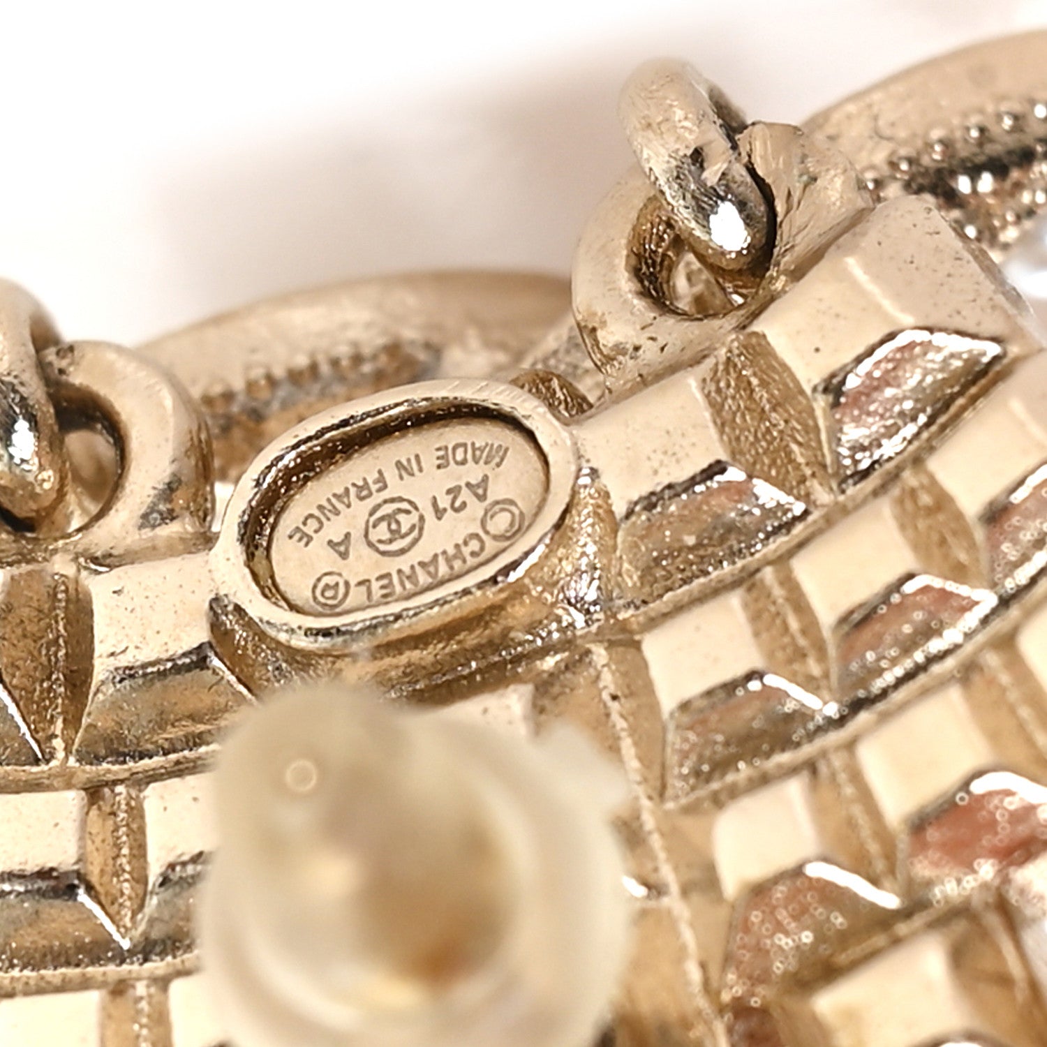 Chanel Metal Crystal Pearl CC Crown Drop Brooch Gold 3 of 4