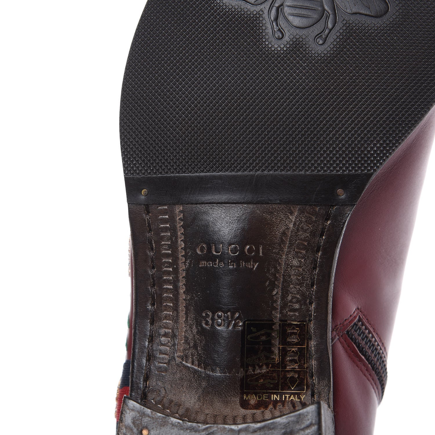 Gucci Calfskin Malaga Kid Lizard Web Dragon Embroidered Ankle Boots 38.5 Burgundy 6 of 10