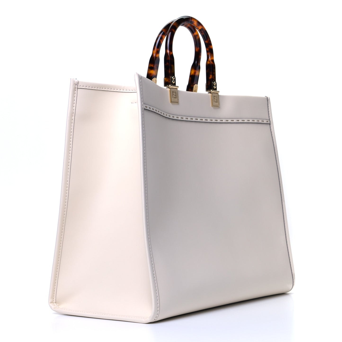 Vitello King Plexiglass Logo Embossed Large Fendi Sunshine Shopper Tote White Ice