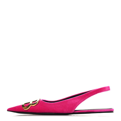Balenciaga Velvet BB Knife Pointy Toe Slingback Flats 35 Pink 1 of 9