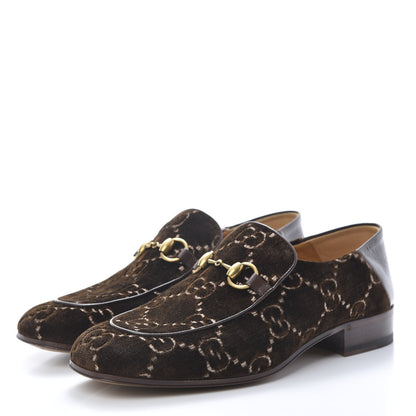 Gucci Velvet GG Monogram Goatskin Mens Horsebit Loafers 7 Brown Vintage Cocoa 3 of 9