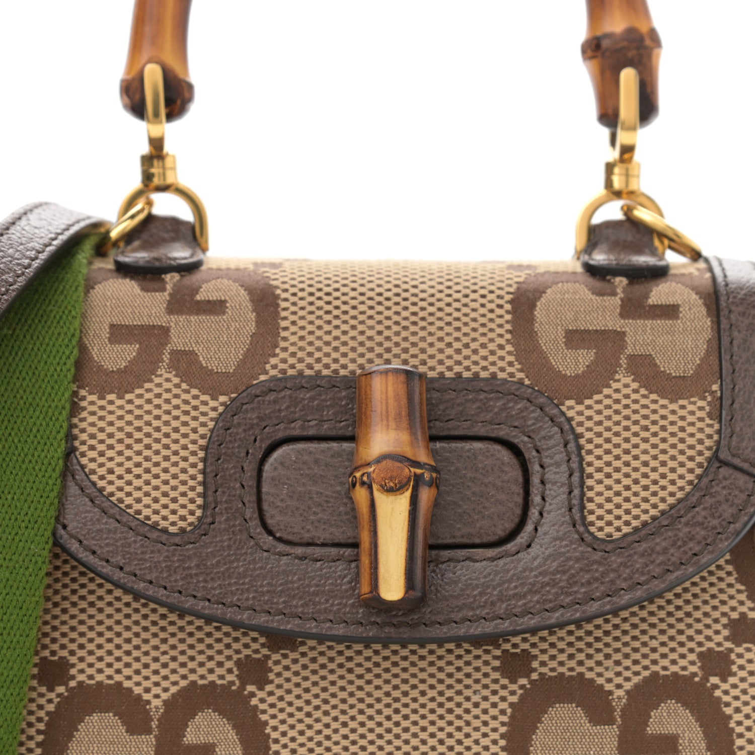 Gucci Monogram Jumbo GG Textured Dollar Calfskin Web Mini Bamboo 1947 Top Handle Bag Camel Ebony New Acero 8 of 11