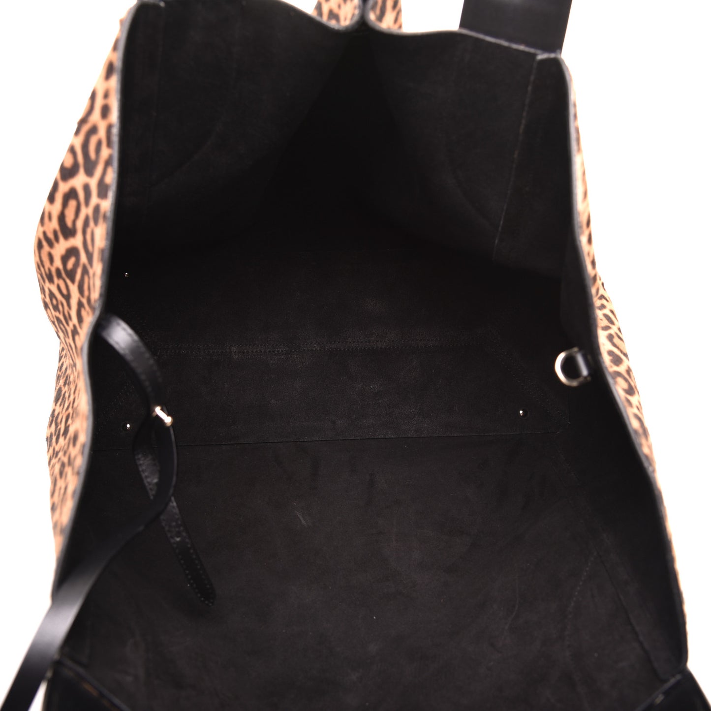 Calfskin Pony Hair Trapeze Tote Black Leopard