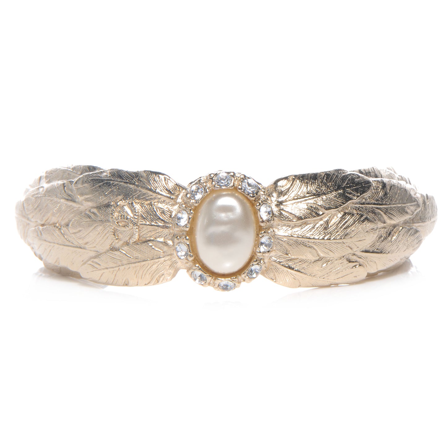 Crystal Pearl Feather Cuff Light Gold