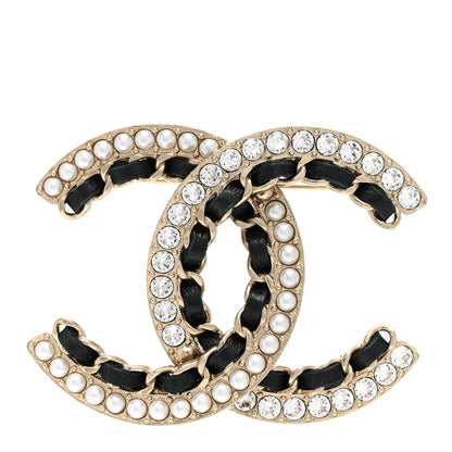 Chanel Lambskin Crystal CC Chain Brooch Black Gold 1 of 4