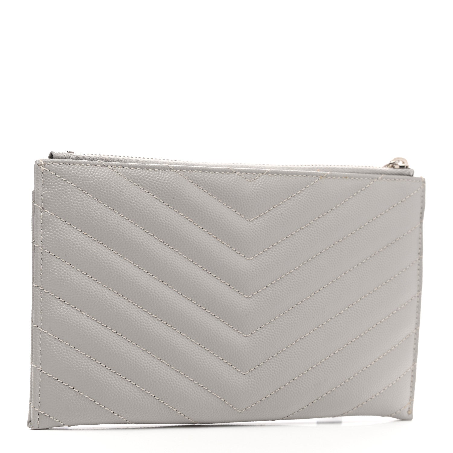 Saint Laurent Grain De Poudre Chevron Monogram Bill Pouch Granite 3 of 8