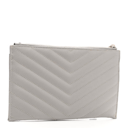 Saint Laurent Grain De Poudre Chevron Monogram Bill Pouch Granite 3 of 8