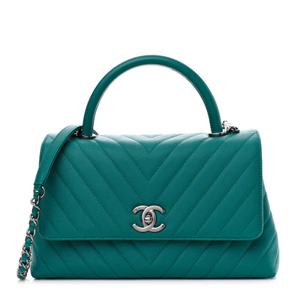 Chanel Caviar Chevron Quilted Small Coco Handle Flap Turquoise 1 of 11