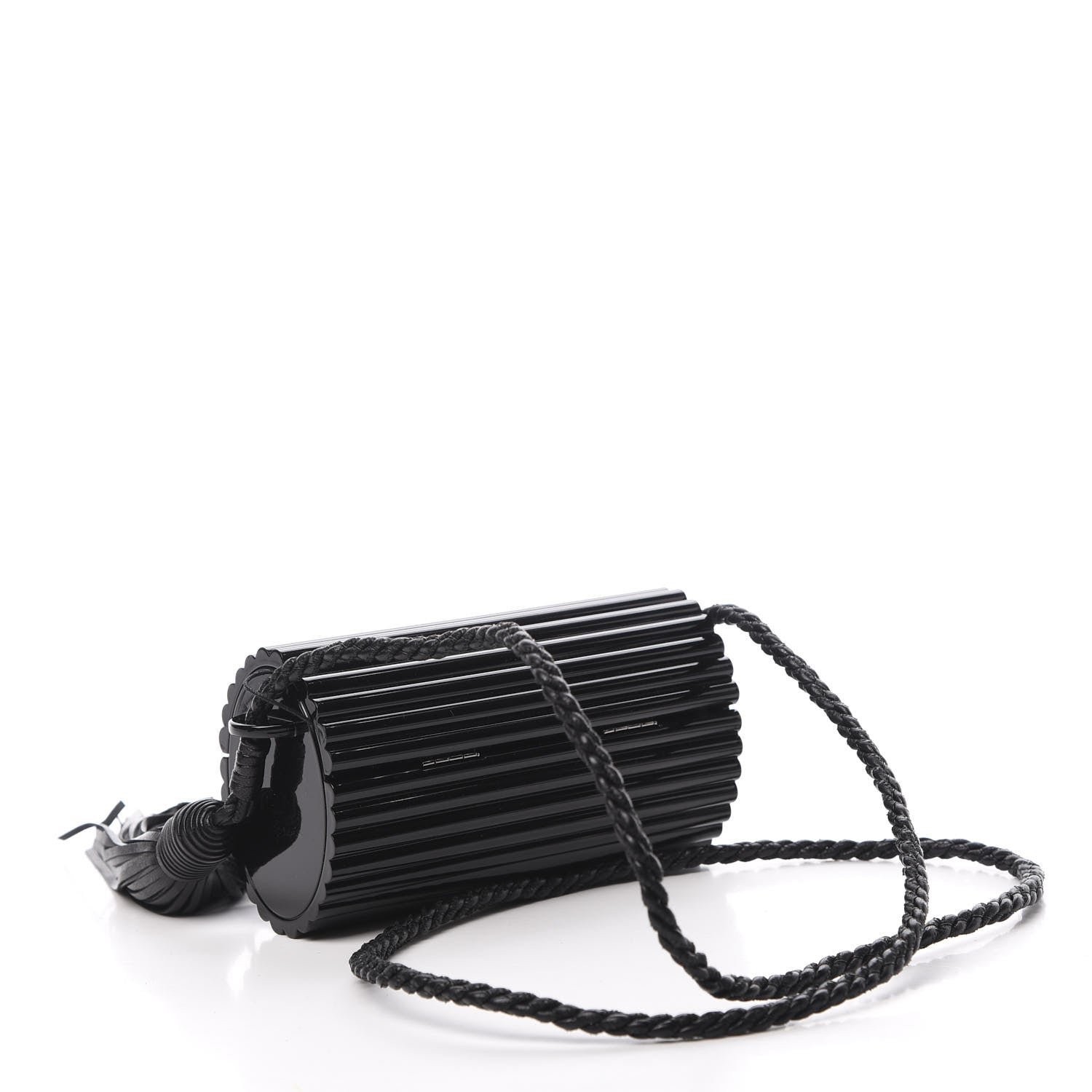 Saint Laurent Ribbed Plexiglass Lambskin Fringe Monogram Opium Box Bag Black 3 of 10