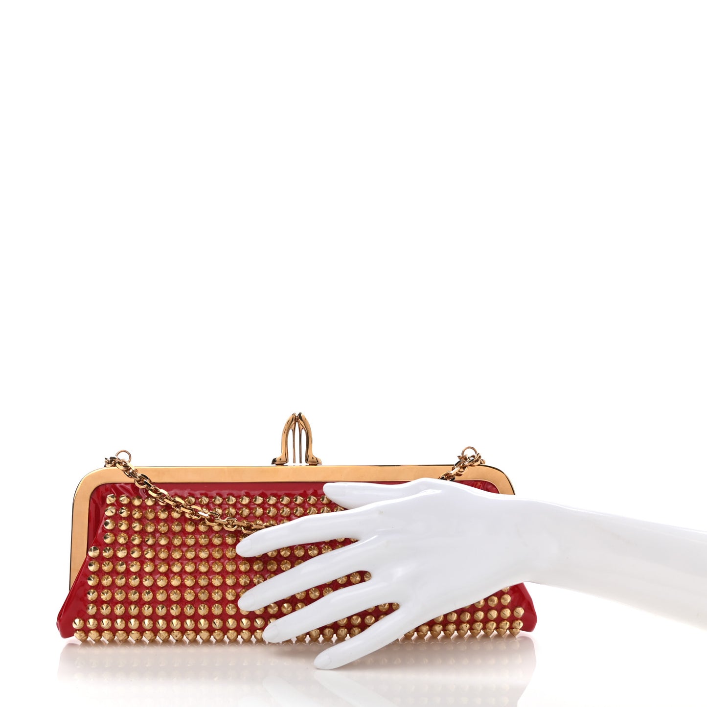 Patent Spikes Miss Loubi Chain Clutch Red
