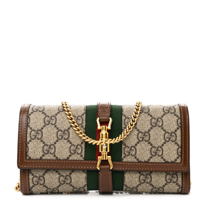 Gucci GG Supreme Monogram Azalea Calfskin Web Jackie 1961 Chain Wallet Beige Ebony Brown Sugar 1 of 12