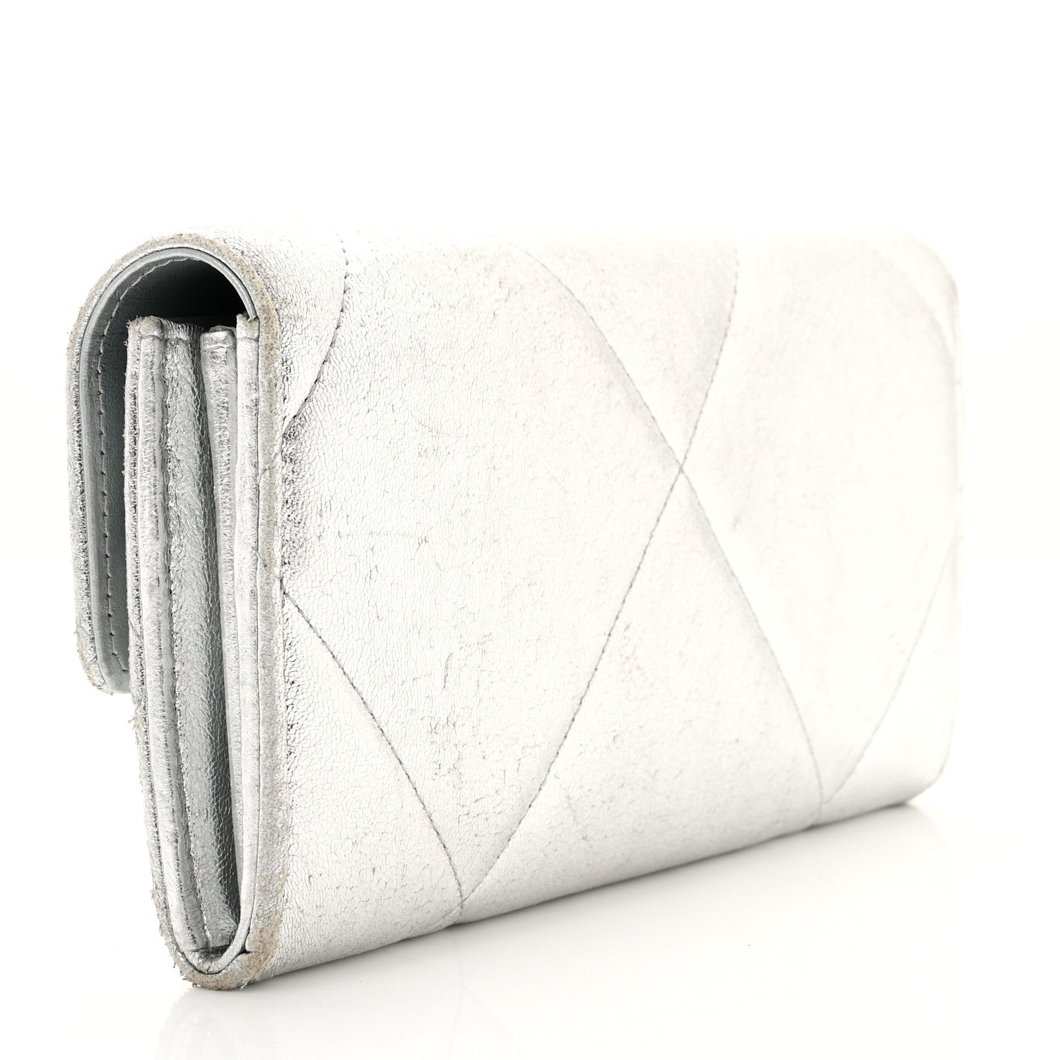 Chanel Metallic Lambskin Quilted Chanel 19 Flap Wallet Silver 3 of 7