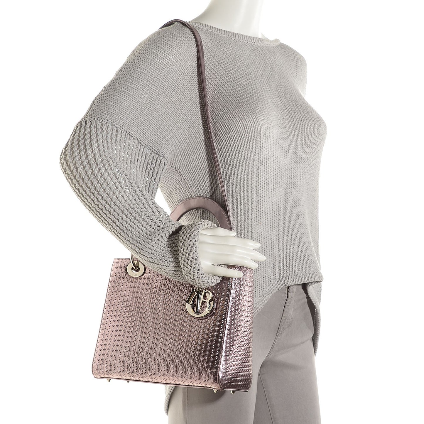 Metallic Patent Micro-Cannage Medium Lady Dior Pink