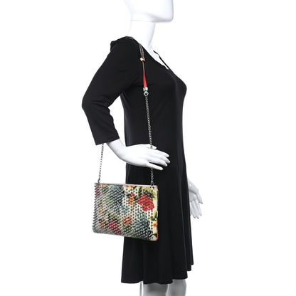 Christian Louboutin Calfskin Studded Floral Mosaic Loubiclutch Crossbody Clutch White Multicolor 2 of 14