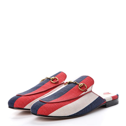 Gucci Canvas Sylvie Stripe Womens Princetown Slippers 38 Mystic White Hibiscus Red Maritime 3 of 9