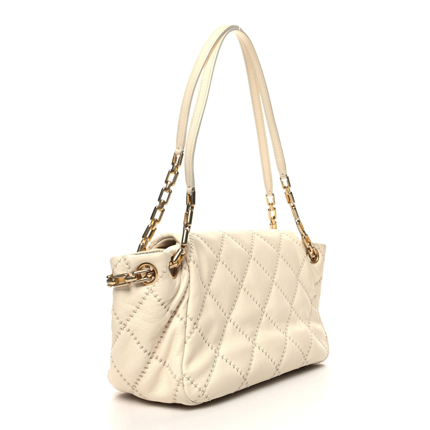 Calfskin Quilted Retro Chain Flap Beige