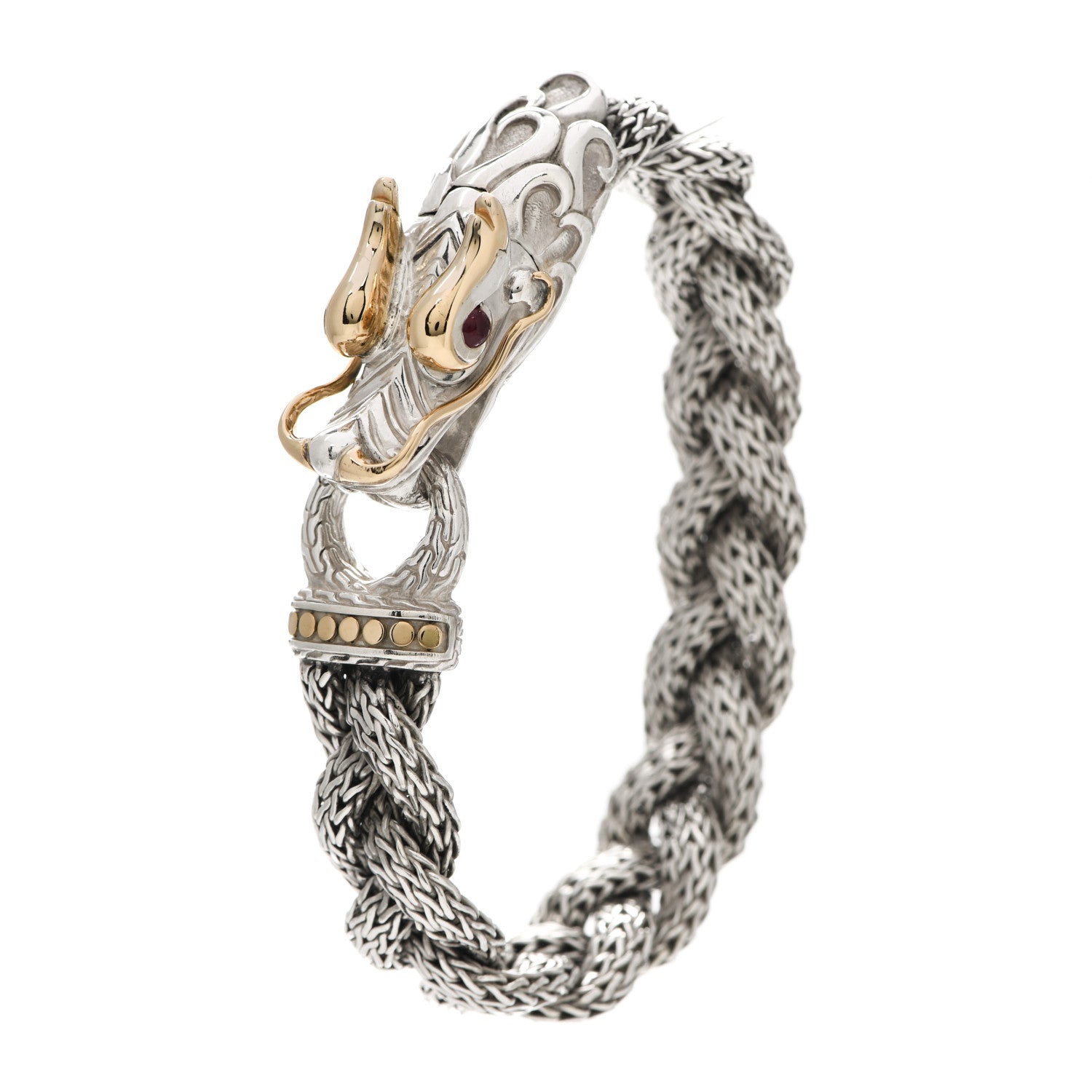 John Hardy Sterling Silver 18K Yellow Gold Ruby Naga Dragon Braided Chain Bracelet 3 of 5